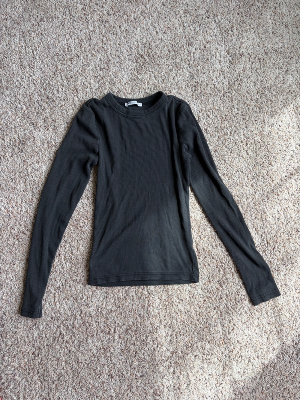Zara Black Long Sleeve Ribbed Top